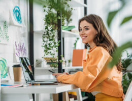 woman working in decorated home office